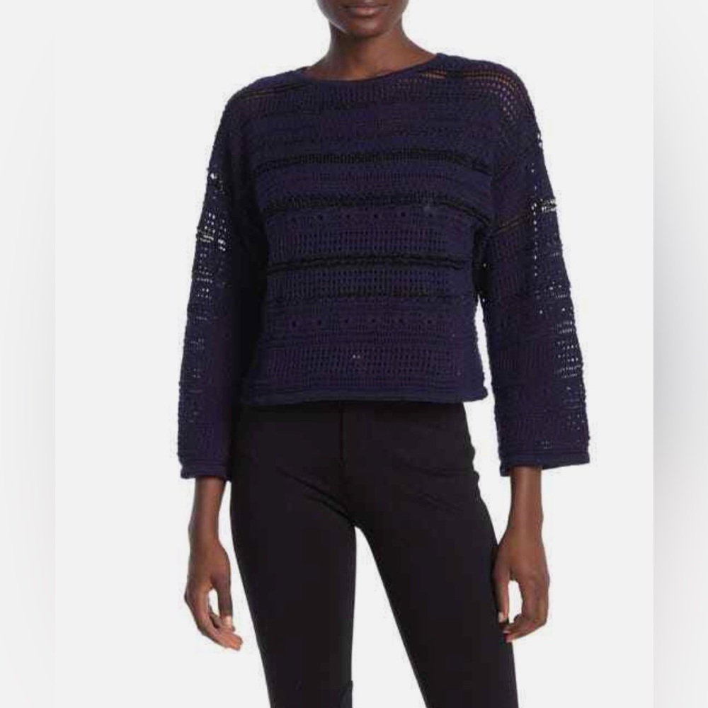 CENY Cotton Emporium Pointelle Boat Neck navy blue Sweater size XL
